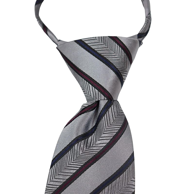 [Michiko London] фирменный галстук-молния с полосатым узором, подарок Модный шелковый галстук-молния, не завязанный, легко устанавливается (МКЗП-34-С серый)