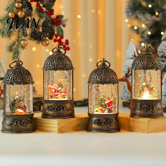 Lighted Snow Ball for Christmas Lantern with Music Glittering Swirling, Birdcage Design Santa Tabletop Ornament Claus Snowing Water Lantern,