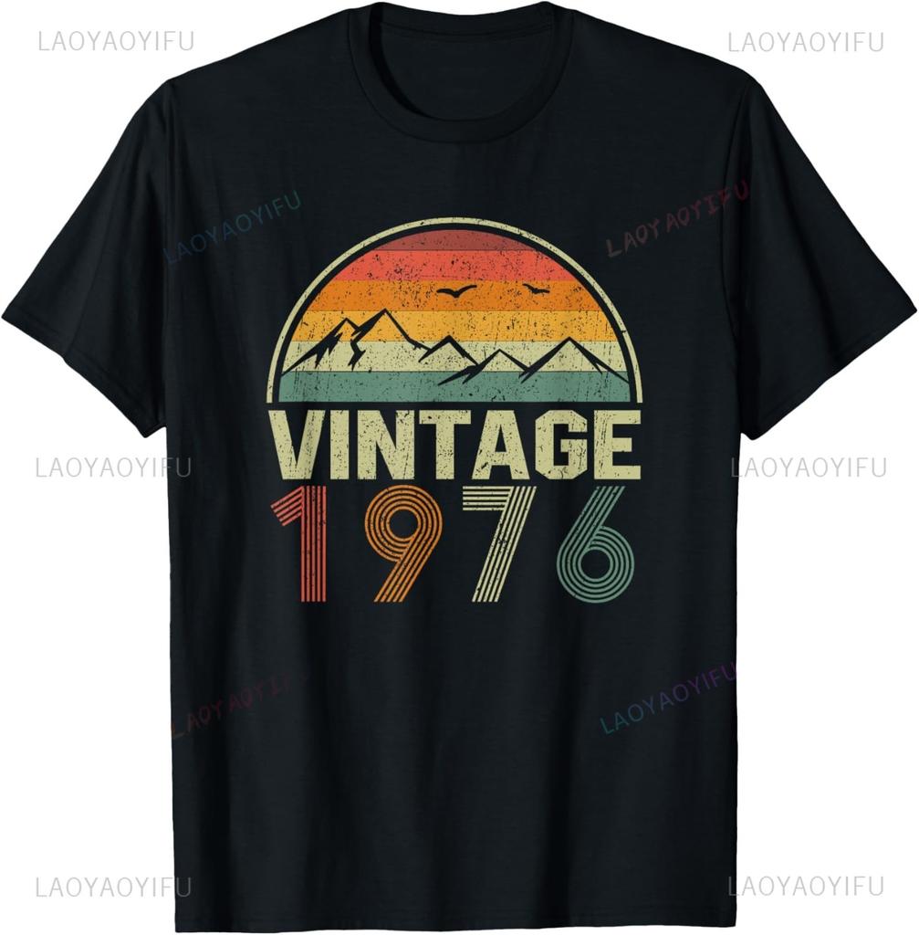Vintage 1976 Music Cassette 48th Birthday Gifts 48 Years Old T-Shirt Graphic Custom Printed Short Sleeve Shirts Men Clothing