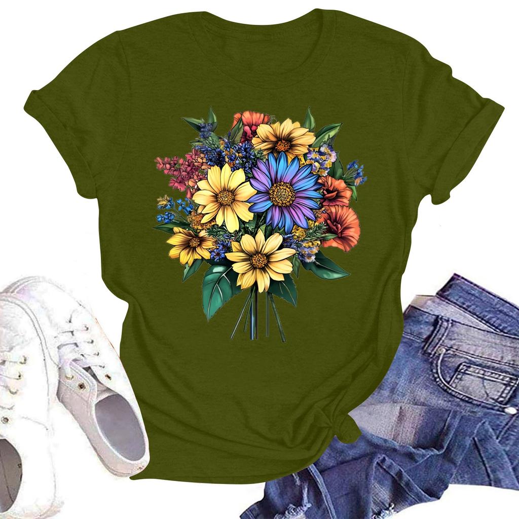 Женская повседневная свободная футболка с принтом, круглый вырез, пуловер, короткий рукав, топ