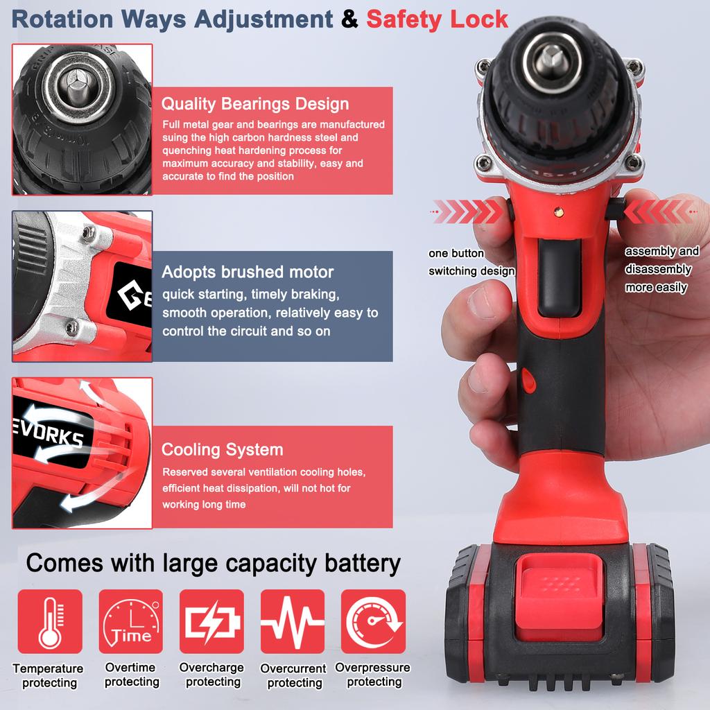 Household 3in1 Multifuctional Electric Drill Handheld Lithium Screwdriver 21V Impact Drill Brushed