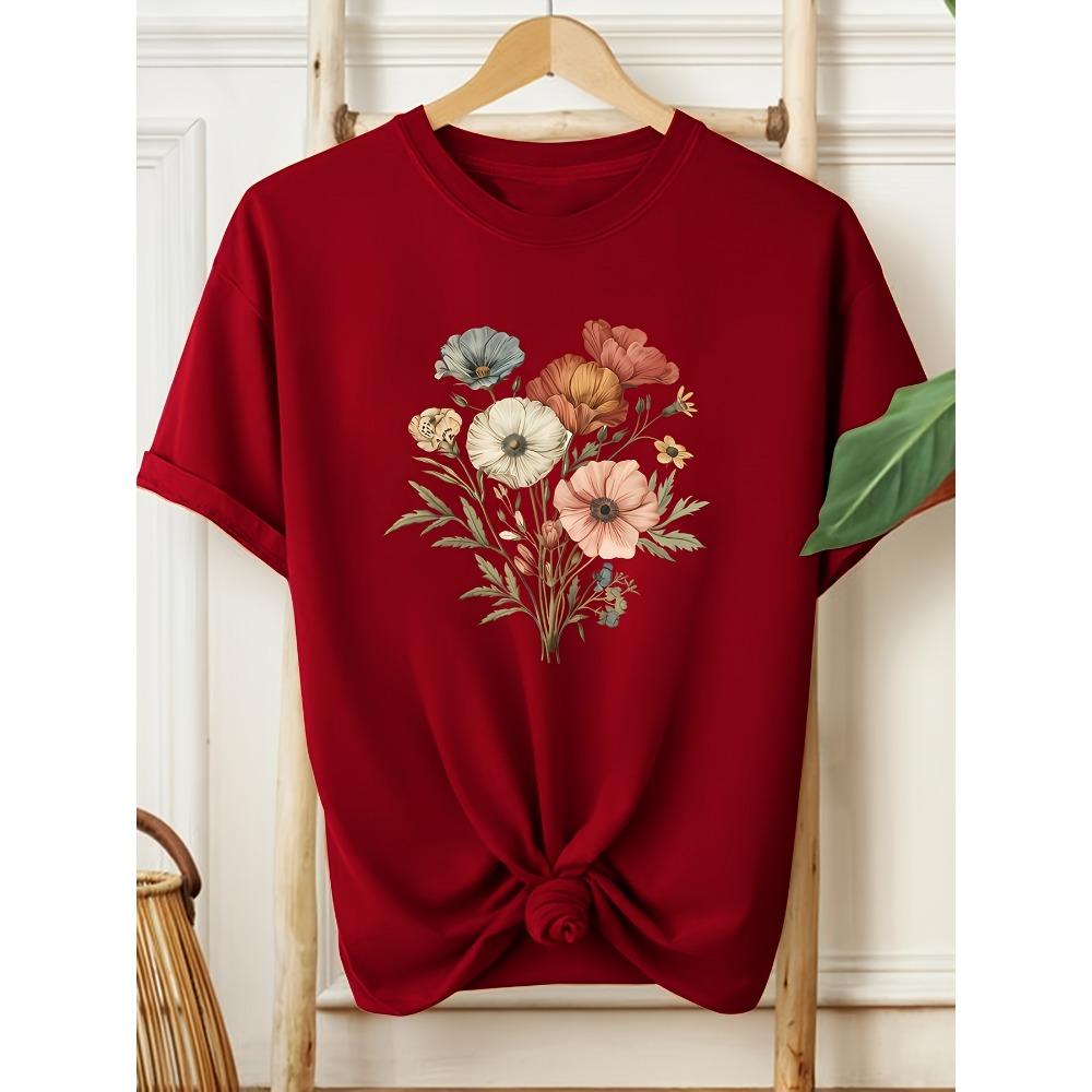 [Floral Fashion Tee] Breathable Polyester Women's Casual Fashion