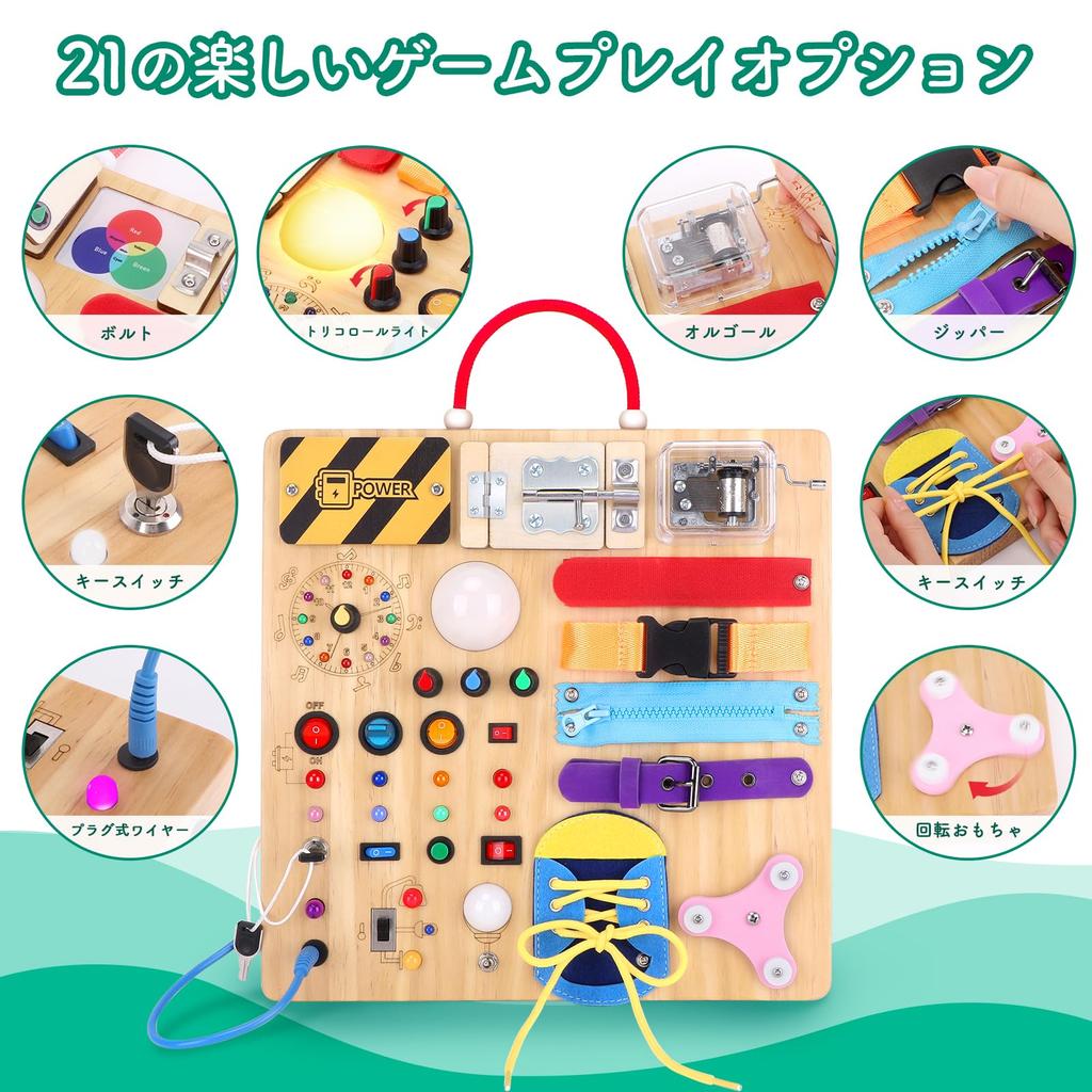 Iabedi Busy Board Montessori Toy for Ages 1-3, Wooden Toddler Toy, Autism Sensory Travel Toy, Ideal Gift for Boys Ages 1+ (Busy Board Plus v3)
