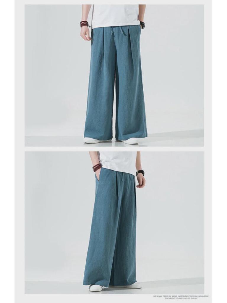 Мужские свободные повседневные брюки широкого покроя из китайского льна