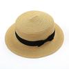 Round Flat Caps Women Large Brim Straw Bowler Boater Sun Hat Ladies Summer Beach Travel Solid Sunhat