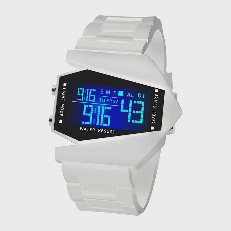 "Square LED Sports Watch for Men, Women, and Kids - Luminous Display, Fighter Aircraft Design"