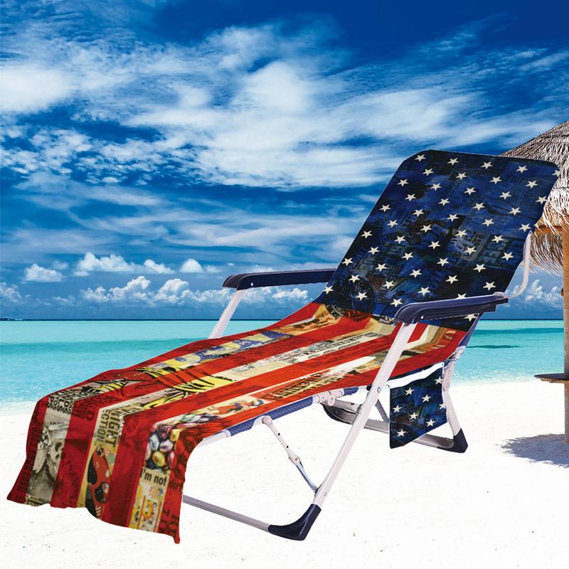 Independence Day American Flag Beach Chair Cover Towel, Patriotic Stars Stripes Print Microfiber Sun Lounger Towel