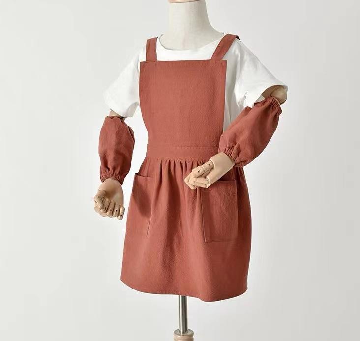 Кавайное детское платье-фартук в японском стиле, хлопковое, однотонное, кофейное, с мягкой перекрестной спинкой, садовые комбинезоны для рисования, выпечки