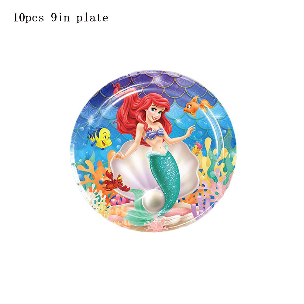 Mermaid Cartoon Animation Themed Disposable Birthday Party Gathering Anniversary Tableware Party Decoration Supplies Gift Set