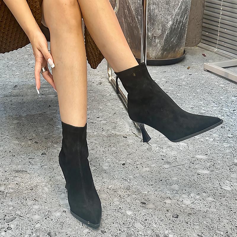 Интернет знаменитости тонкий каблук короткие сапоги женские 2024 осень и зима новые остроносые универсальные леопардовый принт модные сапоги темперамент высокий каблук тонкий b