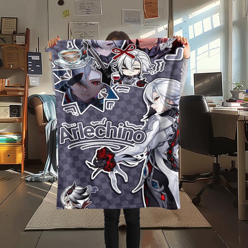 1PC Genshin Impact Print Flannel Blanket, High quality Comfortable for All Seasons, Home Decor, Warmth and Comfort, Perfect for Christmas Gifts