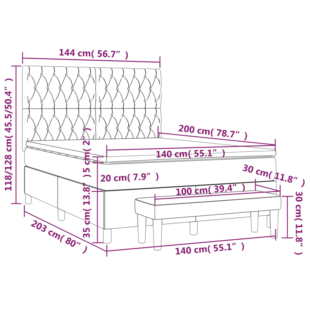 Box Spring Bed with Mattress Blue 140x200 cm Fabric