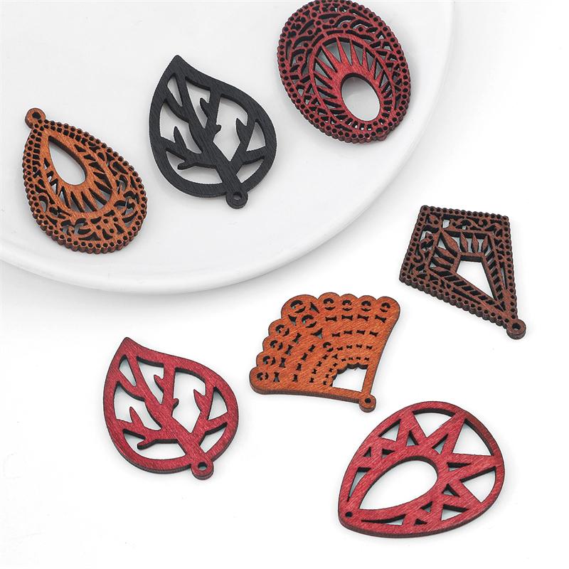 10шт деревянные полые резные орнамент аксессуары для DIY серьги ювелирных изделий ремесло