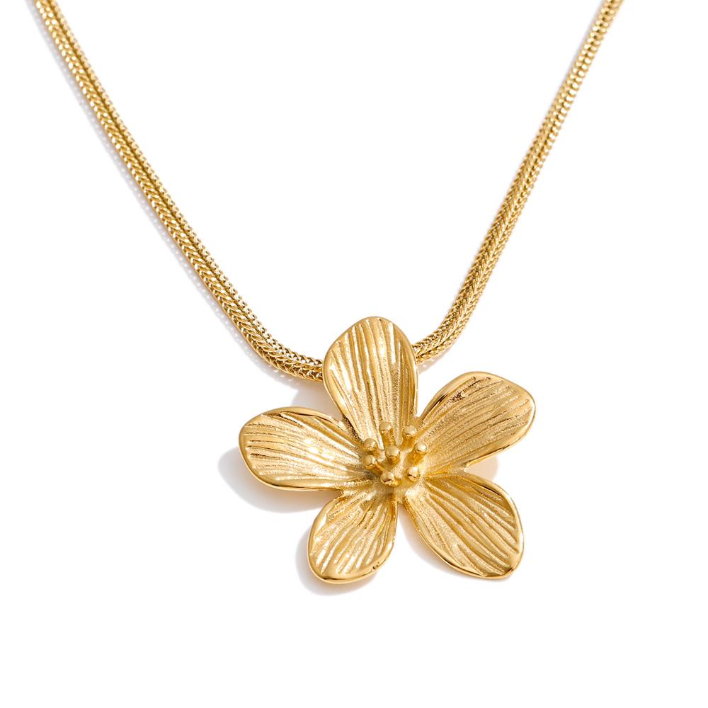 Yhpup Trending Stainless Steel Flower Necklace Pendant Hypoallergenic Metal Hot Style Attractive Jewelry Accessories Waterproof