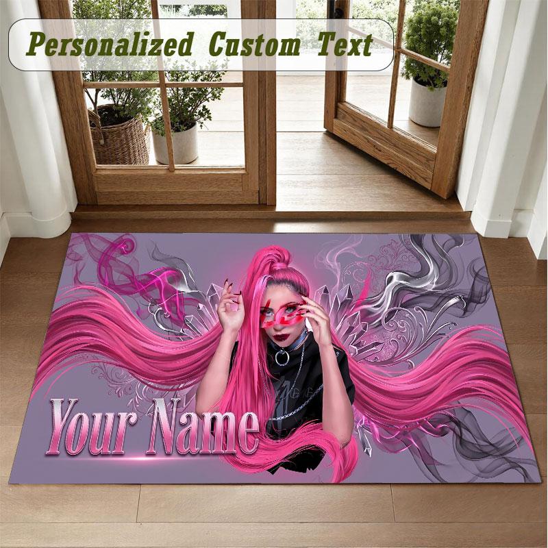 Crystal Velvet Square Rug Custom NameLady Gaga Pattern Non Slip Home Floor Decor Rug
