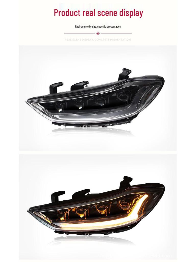 LED Daytime Running Light Headlight Assembly with Devil Eye & Sequential Turn Signal for 2016-2020 Hyundai Elantra