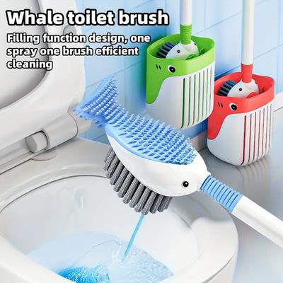 Силиконовая щетка для унитаза с жидкой инъекцией и держателем для присоски. Эффективная очистка без мертвых углов.