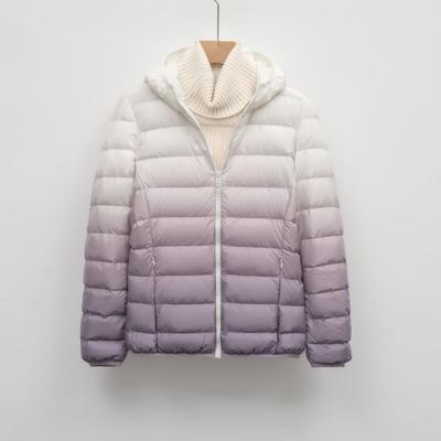 Feather Женская одежда Осень и зима Новинка 90 Down Light Пуховик Женский с капюшоном Постепенное изменение цвета Контрастное пальто