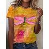 Summer Round Neck 3D Dragonfly Print Top Fashionable Casual Short Sleeved Women's T-shirts
