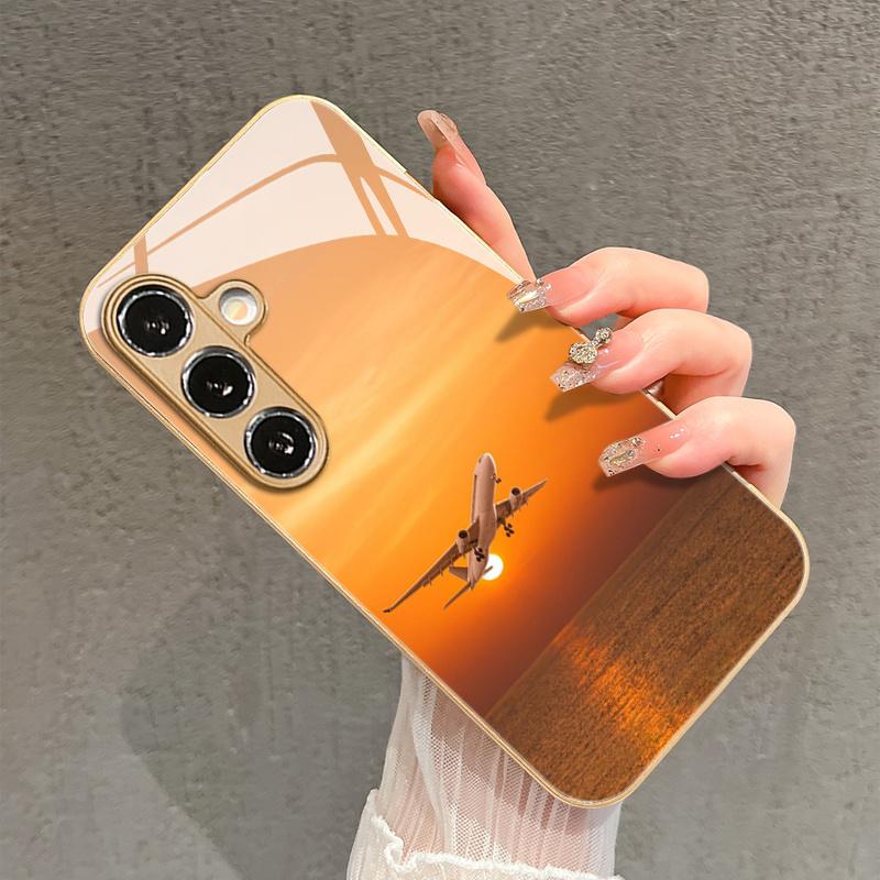 Стеклянный чехол для телефона с узором неба и самолетов для Samsung Galaxy S26 S25 S24 S23 S21 S20 fe/plus/Ultra противоударная задняя крышка