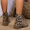 Женские ботильоны с леопардовым принтом на толстой подошве, модные ботинки на платформе со шнуровкой и боковой молнией, женские осенне-зимние нескользящие армейские ботинки