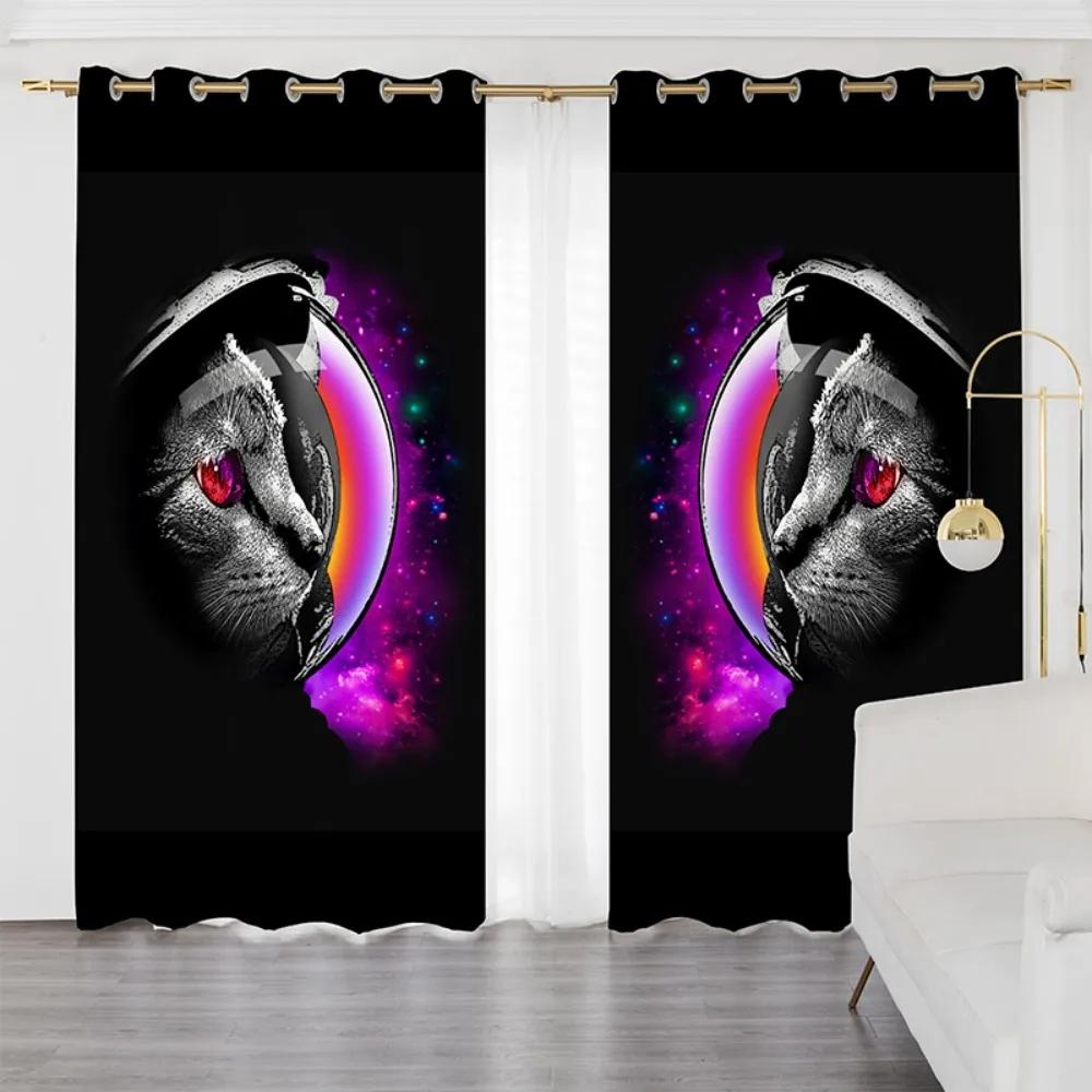 Popular Space Cute Cat Style High Shading Curtain Nordic Simple Bedroom Space Bay Window Opening Living Room Blackout Sunscreen Curtain Hot