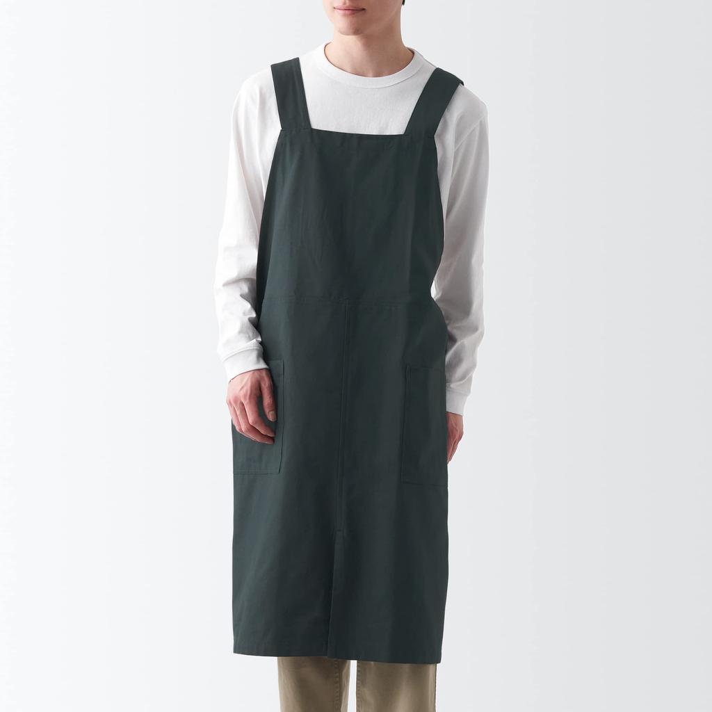MUJI Хлопок Однотонный Твил Рабочий Темный 12835783 Фартук, Серый, Размер L-XL, Унисекс,
