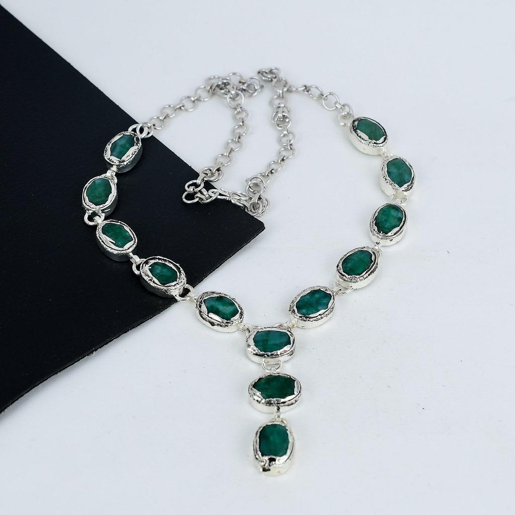 Удивительное ожерелье изумрудного камня ручной работы из стерлингового серебра 925 пробы, ожерелье изумрудного серебра для жены, ожерелье унисекс, праздничный наряд в подарок