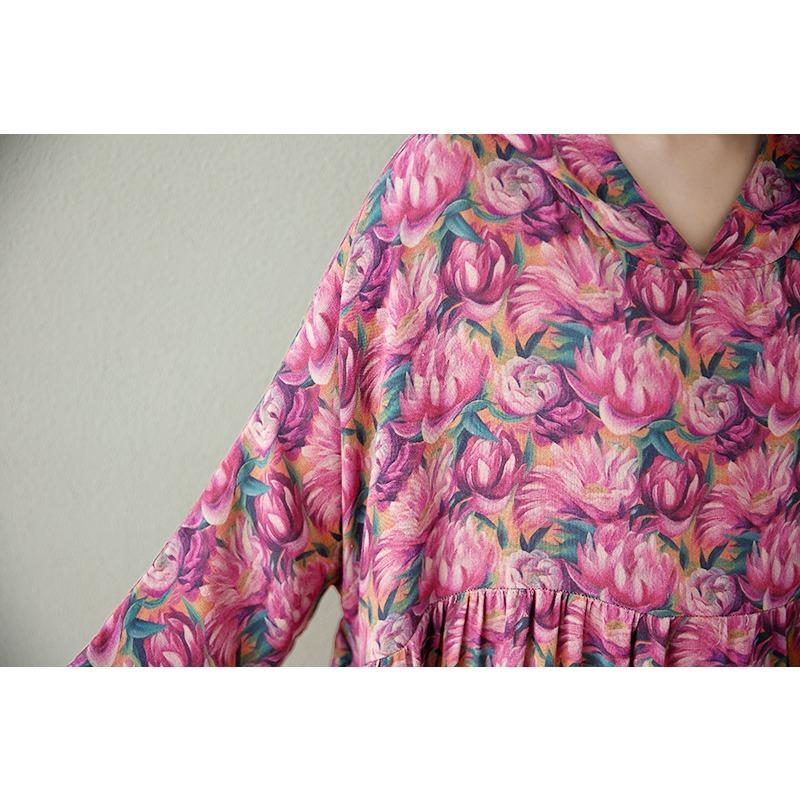 DIMANAF 2025 Лето Женское Платье Большого Размера Винтажное Базовое Платье Цветочное С Капюшоном Плиссированное Повседневное Длинное Свободное Платье Макси