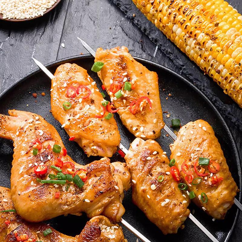 10 шт. Серебряные шампуры для барбекю из нержавеющей стали, многоразовые палочки для гриля, вилка для барбекю, принадлежности для барбекю, кухонный инструмент для кемпинга на открытом воздухе