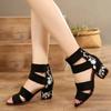 Embroidered Mid Heel Sandals Summer Casual Thick Heels Elegant Vintage Open Toed Embroidered Women's Shoes