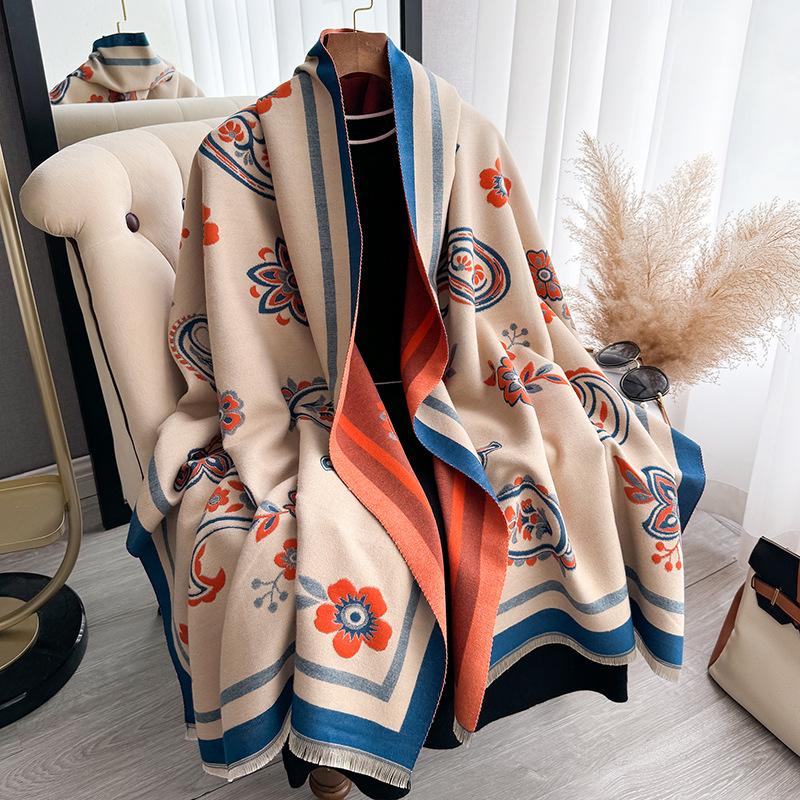 Versatile Printing Autumn And Winter Double-Sided Imitation Cashmere Scarf Winter High-End Warm Shawl Women