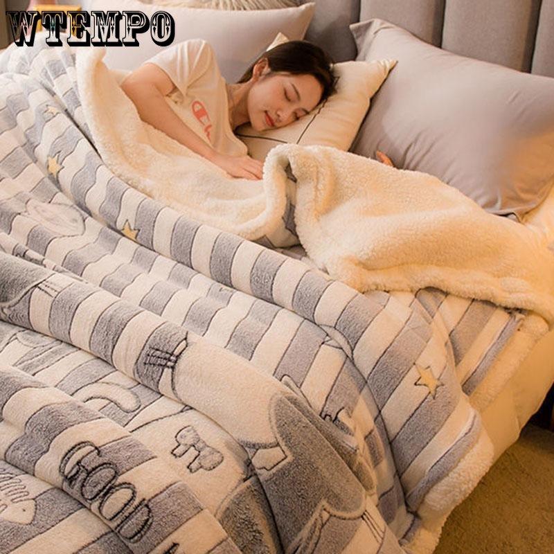 Осенне-зимнее двухслойное одеяло, утолщенная простыня, одеяло из кораллового флиса, фланелевое одеяло для спальни, покрывало для дивана