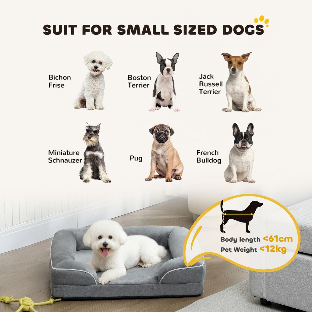 Dog Sofa Bed, Washable Pet Bed with Removable Cover and Non-Slip Bottom for Cats and Small Dogs, Grey