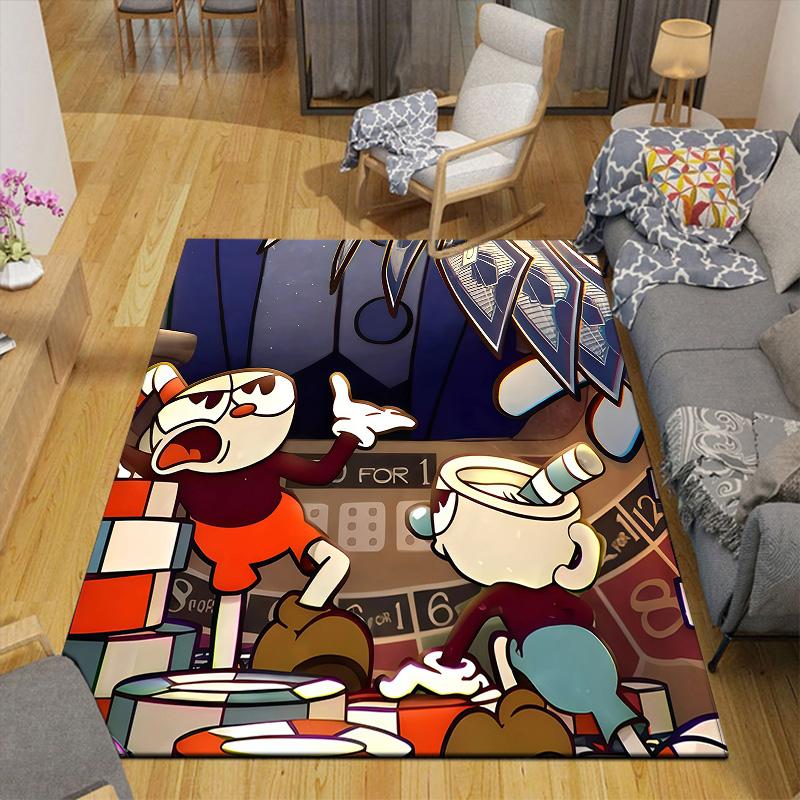 Cuphead Flannel Pattern Square Carpet,Area Rug,Carpet Rug for Living Room Bedroom Sofa Playroom Decor,Non-slip Floor Mat