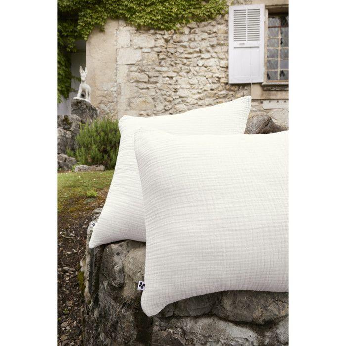 Taie d'oreiller "Ina" toutes dimensions "Quadruple Gaze de Coton" l'Effet Papillon - 80x80 - Blanc