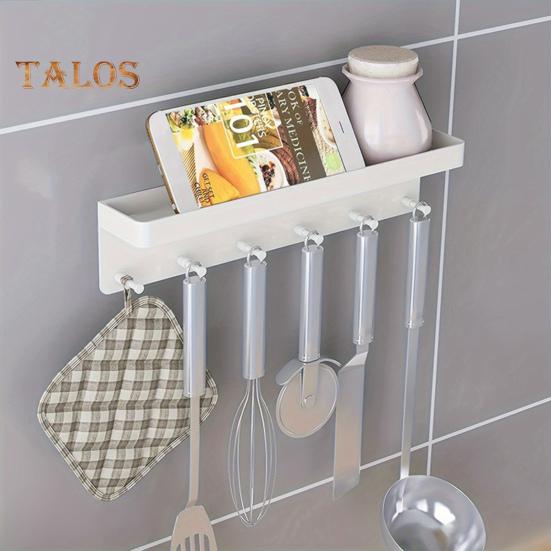 Kitchen Storage Rack Organizer with Hooks Easy To Install No-Drill Wall-Mounted Organizer Kitchen Utensil Holder with Shelf