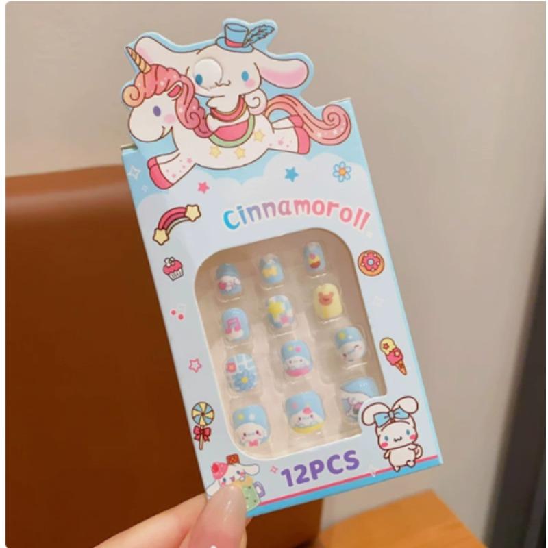 4Коробка(48pcs) Кавайные детские накладные ногти Милые короткие Дизайн Куроми Полное покрытие Наконечник для ногтя Съемный накладной ноготь Для детей