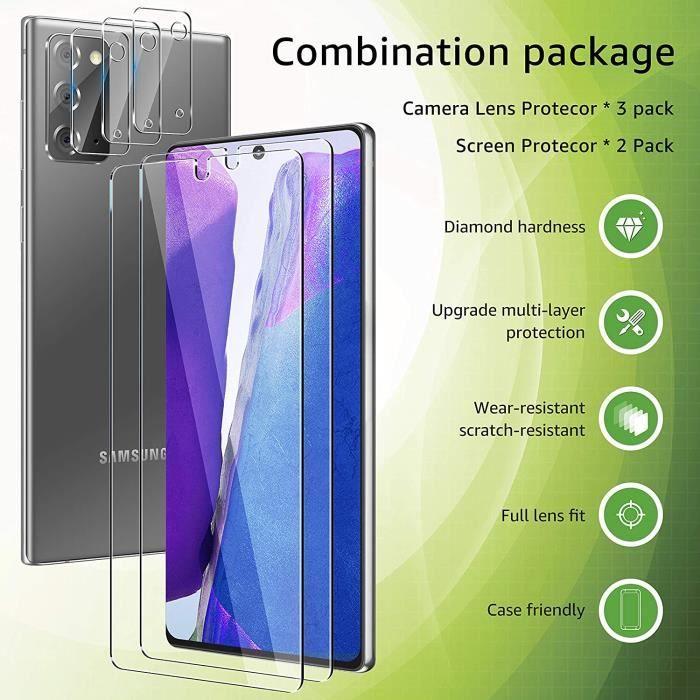 [2+3 pièces] Verre Trempé et Protection Camera pour Samsung Galaxy Note 20 6,7 Pouces avec Outil d'installation Note 20 Verre