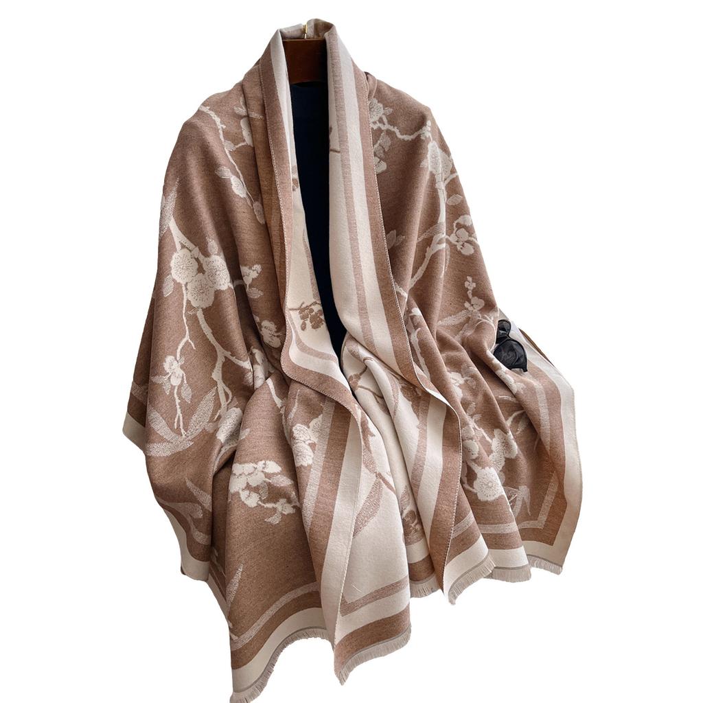 Fashionable And Elegant Scarf Women'S Winter High-End Flower Imitation Cashmere Double-Sided Thickened Long Scarf Large Shawl