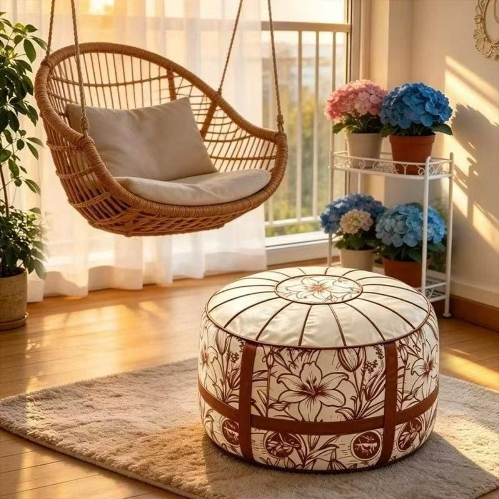 Unfilled Footstool Cover Round/Square Storage Bag Space Saving Sofa Stool Cover Indoor Use