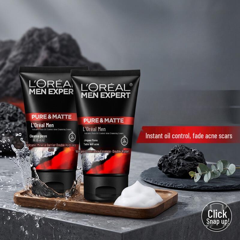 L'Oréal Мужской Очищающий Гель для Лица с Вулканическим Маслом для Контроля Жирности Duo
