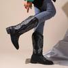 Настоящие ковбойские сапоги Массивные Botas Mujer Дизайнерские ковбойские сапоги Вышитые Повседневная обувь Казаки Ретро ботильоны