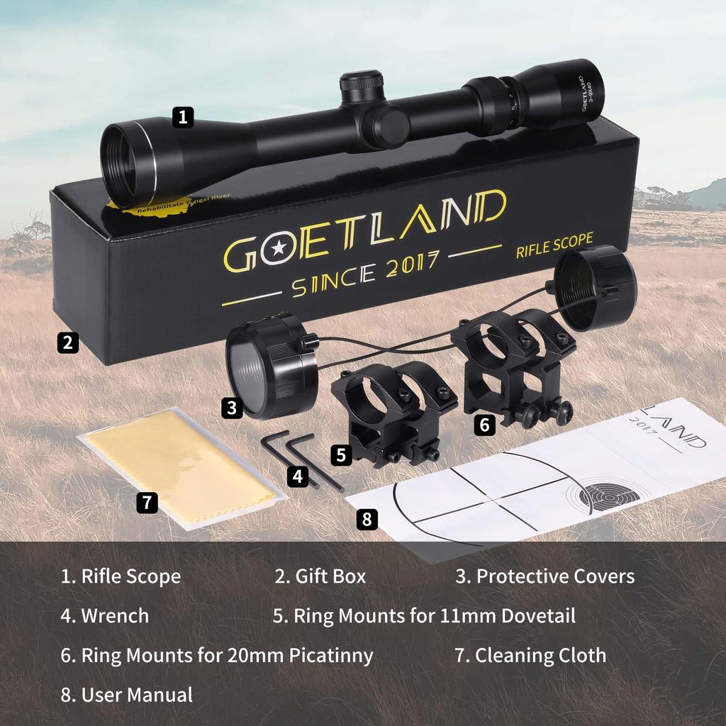 Оптический прицел Goetland 3-9x40 с переменным увеличением, сетка перекрестие R4 SFP, для страйкбола, стрельбы и охоты, совместимый с