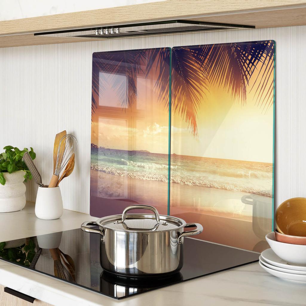 Decorative Glass Kitchen Chopping Boards Tropical Beach 2x30x52 cm