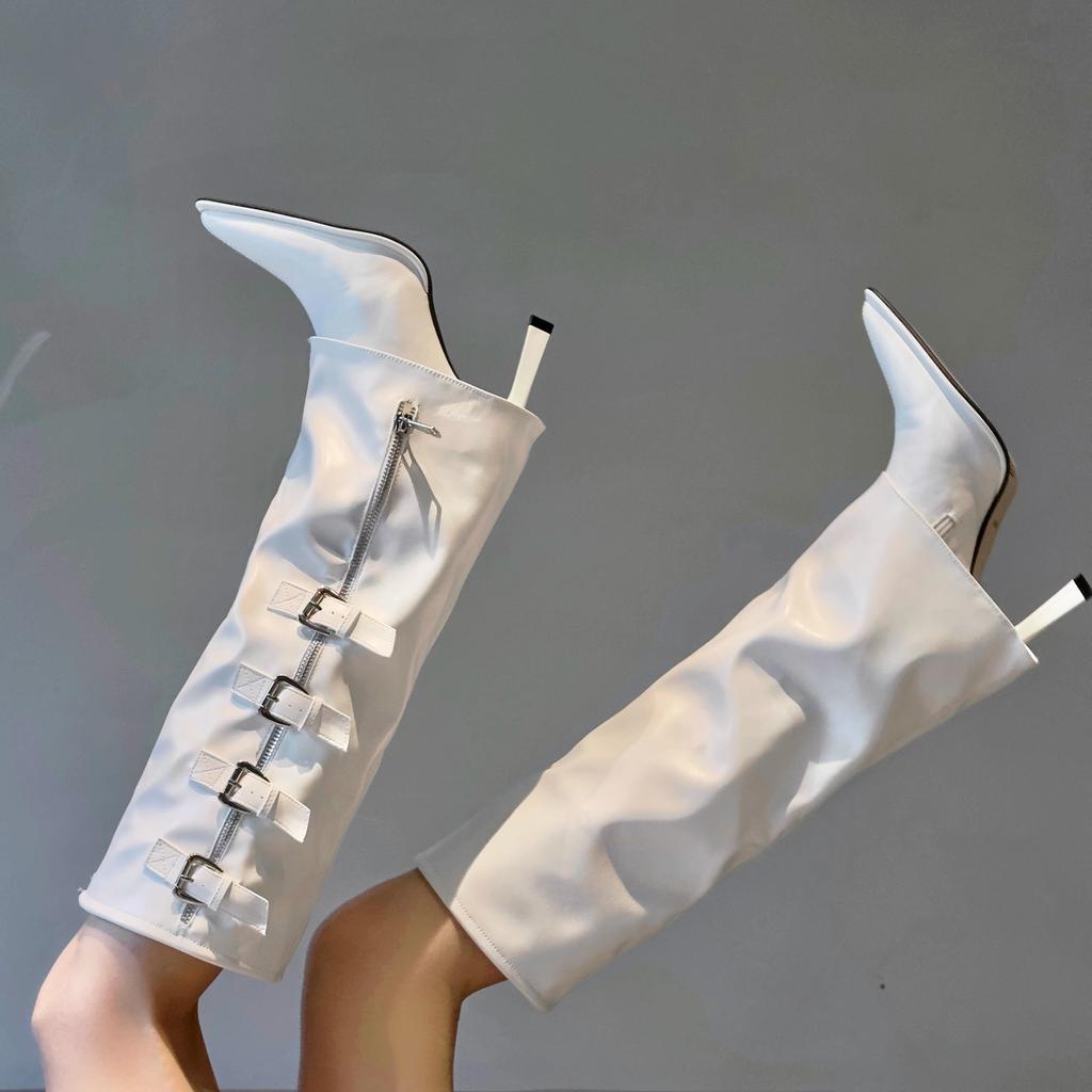 Pointed Thin Heel Boots 2025 Autumn New Buckle Thin High Heel Trouser Boots Niche Versatile Fashion Boots Women