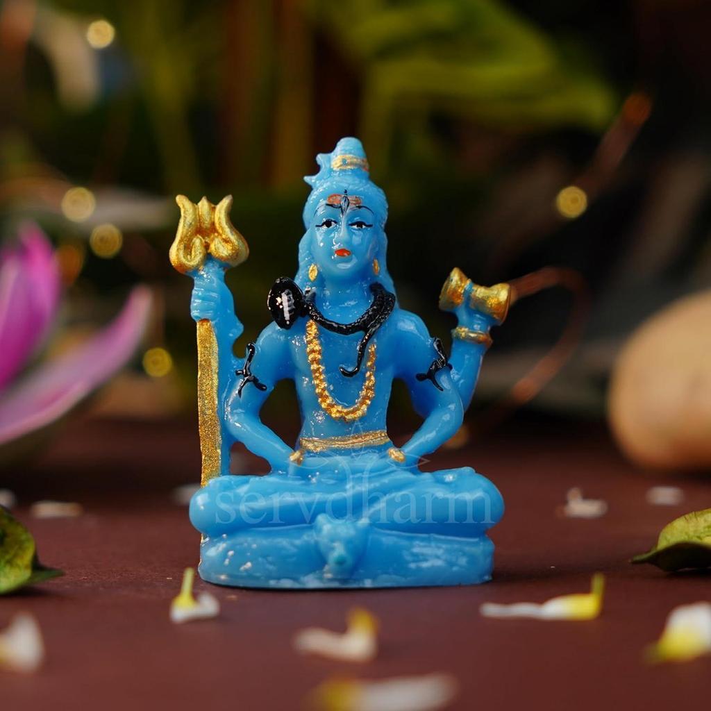 Resin Shiva Idol Decorative Figurine Shiv Statue Murti Height - 3.14 Inch (Blue Shiva Idol), Religious