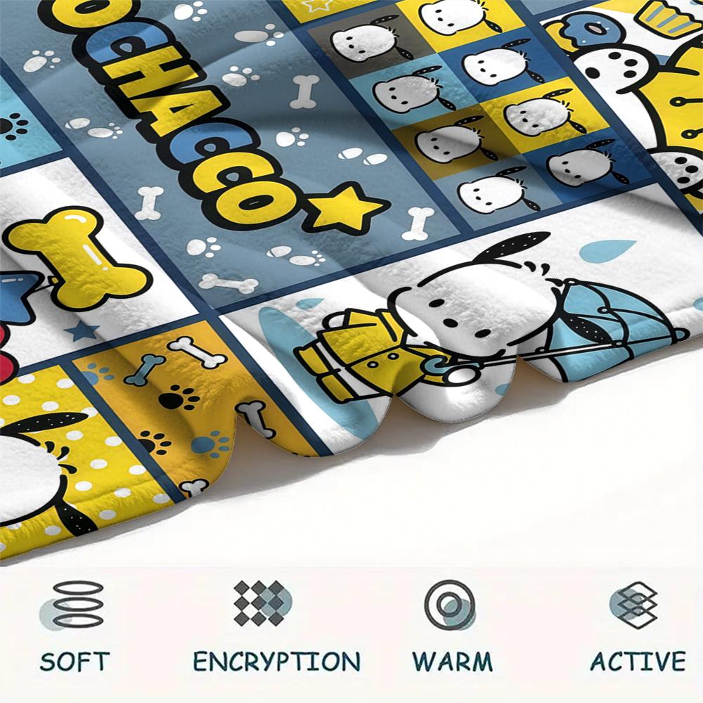 1 шт. Фланелевое одеяло Sanrio с принтом-пазлом, Высокое качество, Для всех сезонов, Декор для дома, Тепло и уют, Идеально для рождественских подарков