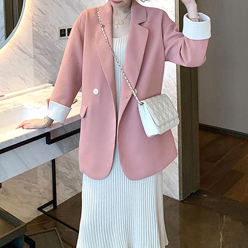 2023 New Spring and Autumn Korean Edition High End Simple Commuting Suit Collar Double Breasted Loose Oversize Women's Suit