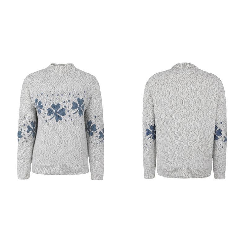 Осень-зима Винтажный свободный топ с длинными рукавами Принт Кардиган Трикотаж Воротник-стойка Рождественский свитер